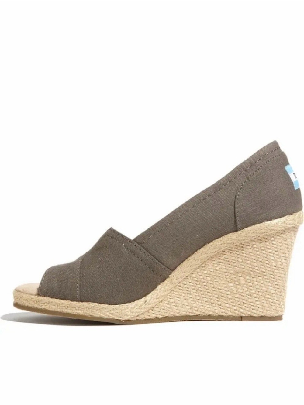 NWOT Toms ‘Calypso’ Peep-Toe Jute Espadrille Wedges in “Ash” Gray Size 9